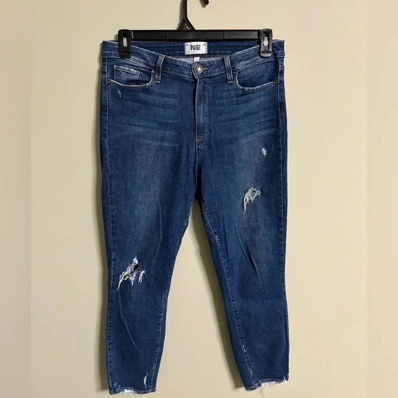 Paige Women’s Jeans Size 31 Blue Denim Stretch High Rise Hoxton Crop - Picture 1 of 8